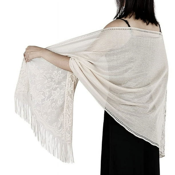 Floral Lace Scarf for Women - Lightweight Shawl Wrap with Fringe for Evening Dresses and Weddings