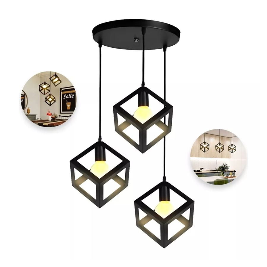 Click Ventas - Lampara Colgante Fierro Cuadrado Lampara Triple Vintage