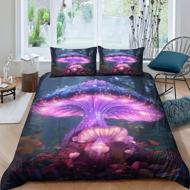 Funda nórdica con estampado de setas fantásticas y fundas de almohada. Juego de ropa de cama con estampado 3D y cierre de cremallera. Diseño único. Funda nórdica hipoalergénica con estampado