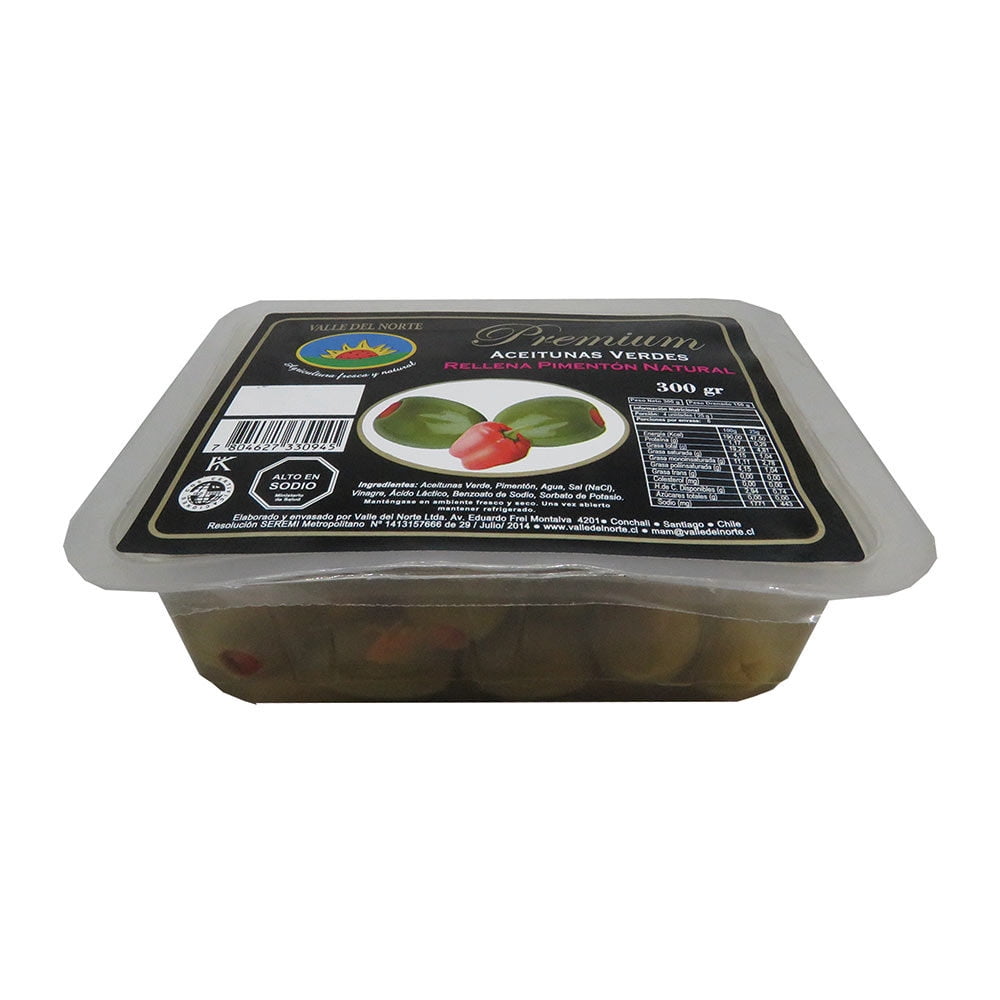 Aceitunas Premium Verdes Rella Con Pimenton 300 g Valle del Norte