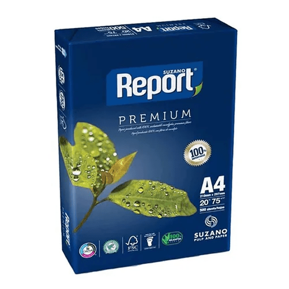 Resma A4 De 75 Gr 500 Hojas Blanca Report Premium Color Blanco