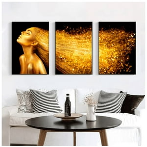 Genérico - Cuadros Decorativos Mujer Dorada Pack X 3 Uds 35X50 Cm C/U