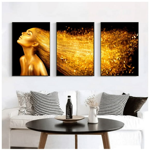 Cuadros Decorativos Mujer Dorada Pack X 3 Uds 35x50 Cm C/u