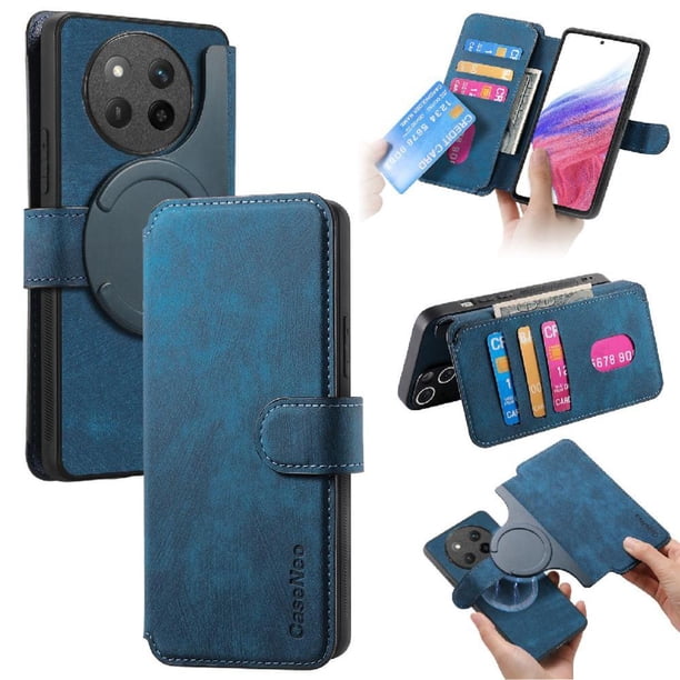 Funda Billetera Magnética para Honor X9C Soporte Tarjetas Desmontable Azul