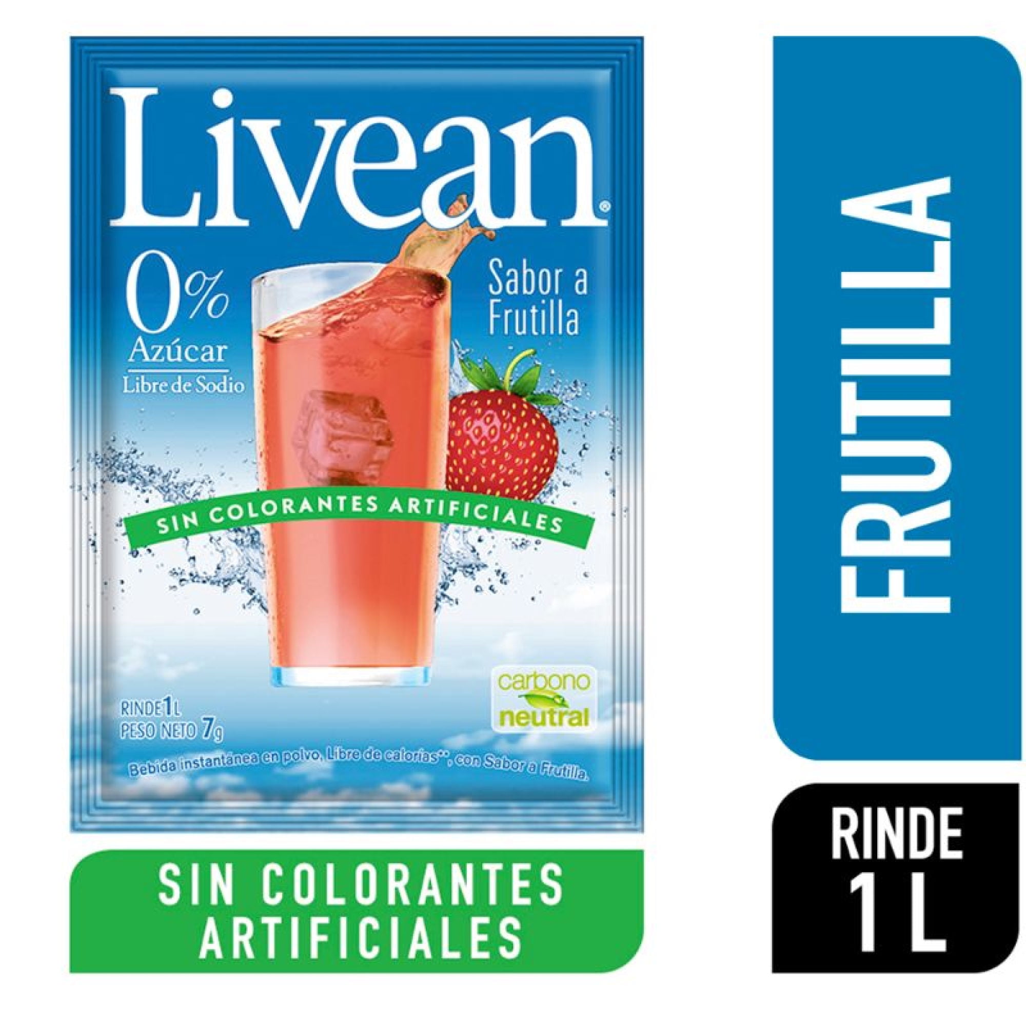 Jugo En Polvo Libre De Azúcar Sabor Frutilla Sobre 7 g Livean