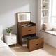 thumbnail image 1 of 3-in-1 Vanity Desk with Lighted Mirror & Stool, Flip Top Makeup Dressing Table, Compact Storage for Bedroom, Bathroom, Dressing Room(23.62"L, Walnut), 1 of 3