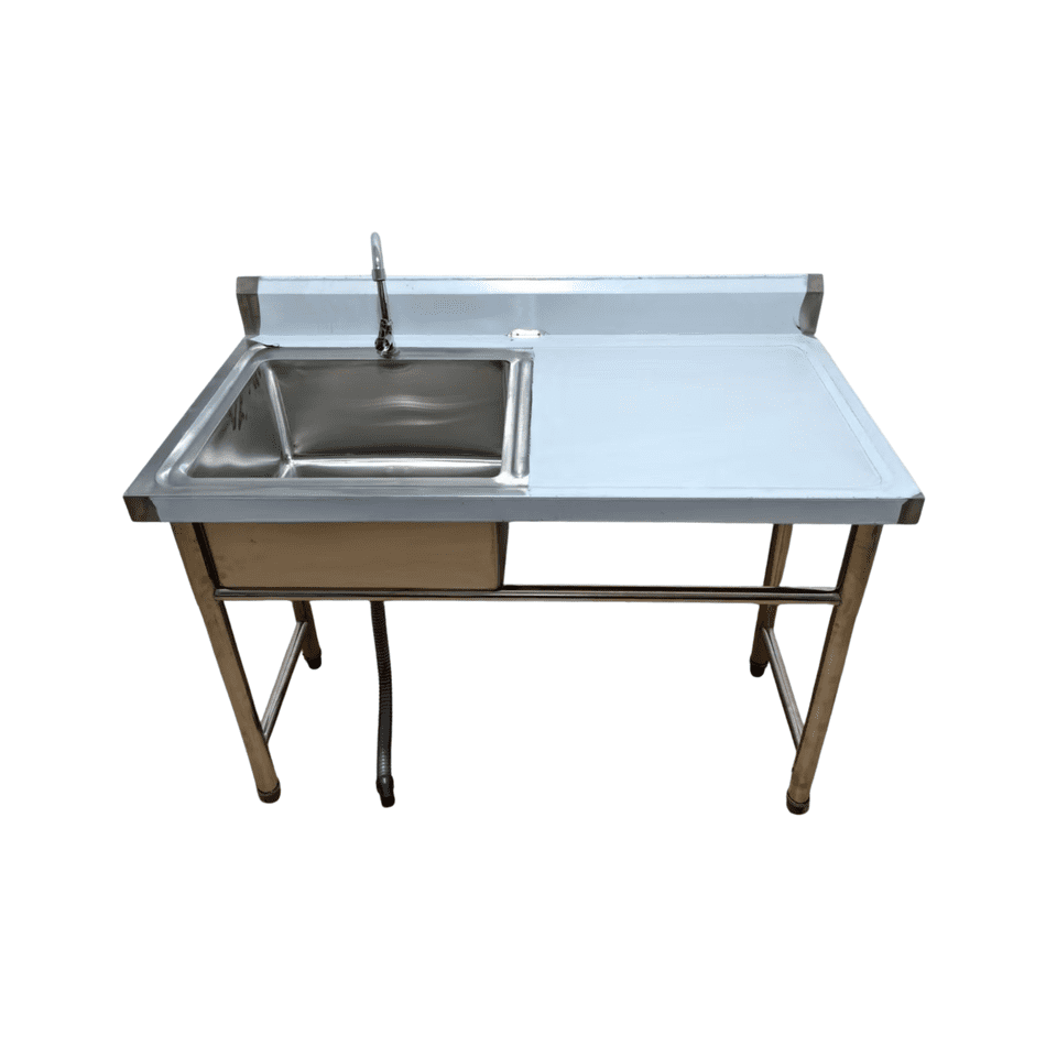 Genérico - Lavafondo Acero Inoxidable 120x60 Cm Con Secador Derecho Y Grifería Industrial