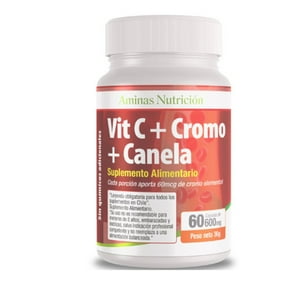 Aminas Nutrición - Vit C + Cromo + Canela 60 Cáps. 600 Mg- Ansiedad Por Carbohidratos - Metabolismo - Resistencia A La Insulina