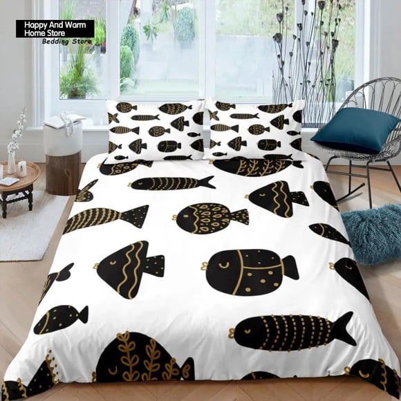 x2440 Bed SheetsHome Living Luxury Fish Bedding Set Tropical Fish Duvet Cover Pillowcase and EU/US/AU/UK Size Comforter Bedding 3-Piece Bedding Set (1 Duvet Cover + 2 Pillow Shams) nj2440