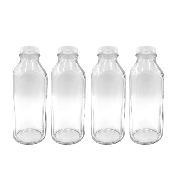 Botella de vidrio para leche The Dairy Shoppe, 1 litro con tapa, paquete de 4 unidades