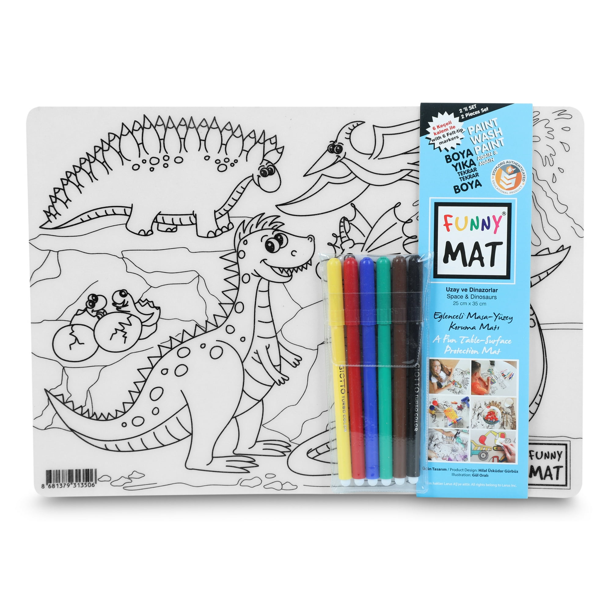 Funny Mat - Pack 2 Tapetes Reutilizables Para Colorear Espacio & Dinosaurios, Con 6 Lápices , +3 Años ¡nuevo En Chile!
