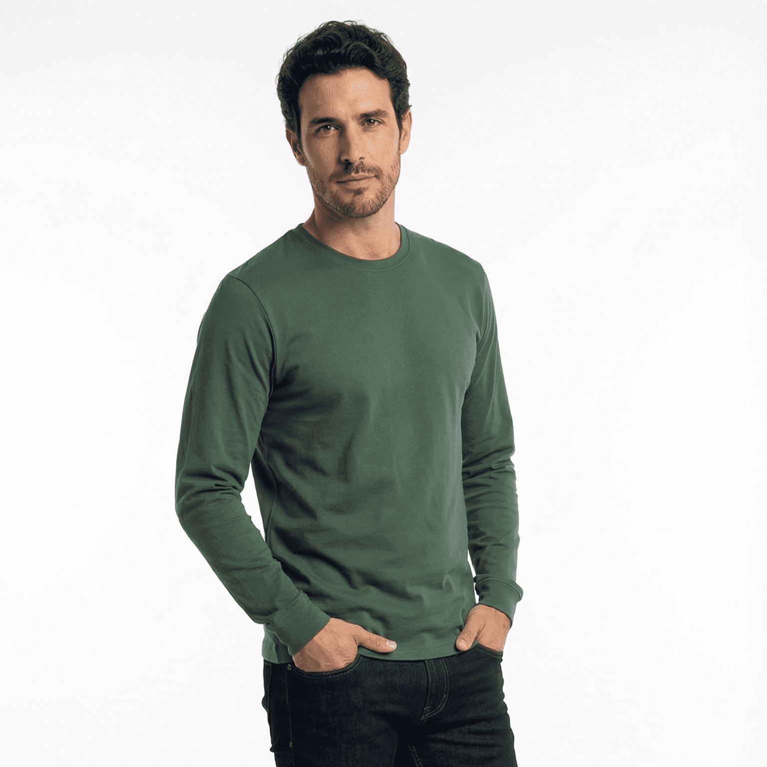 T-world - Polera Algodón Manga Larga Cuello Redondo Uv Antipilling Verde Pino