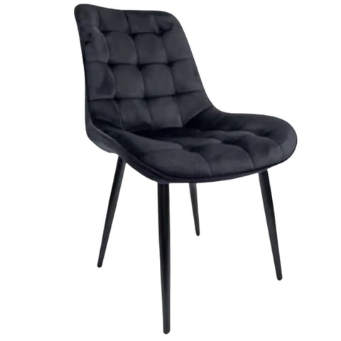 Habita2 Chile - Silla Para Comedor Tapizado Felpa Con Diseño Cuadro Base Negra - Negro