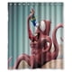 thumbnail image 1 of Cortina de ducha con diseño de pulpo comiendo pescado, con ganchos, tamaño 60 x 72 pulgadas, 1 of 3