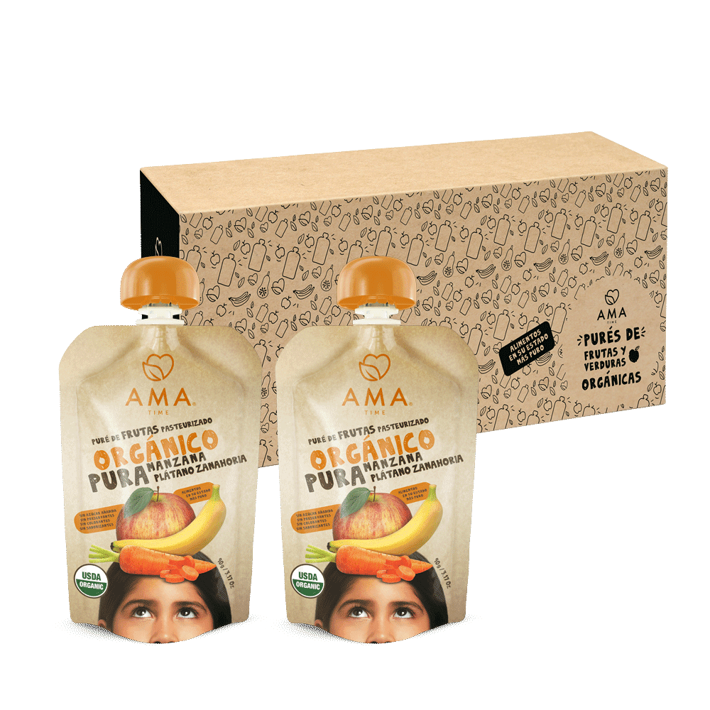 Ama Time - Pack 32 Unid - Puré Manzana Plátano Zanahoria 90 Grs