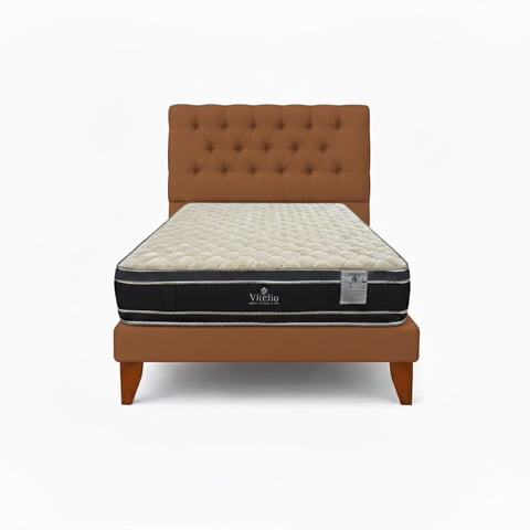 Vitelio - Cama Plaza Y Media Cafe + Colchon 28 Cm