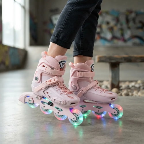 Patines En Línea Extensibles Hook Mijak Ajustables Niños M -34 A 37 64 Mm Rosa Pastel