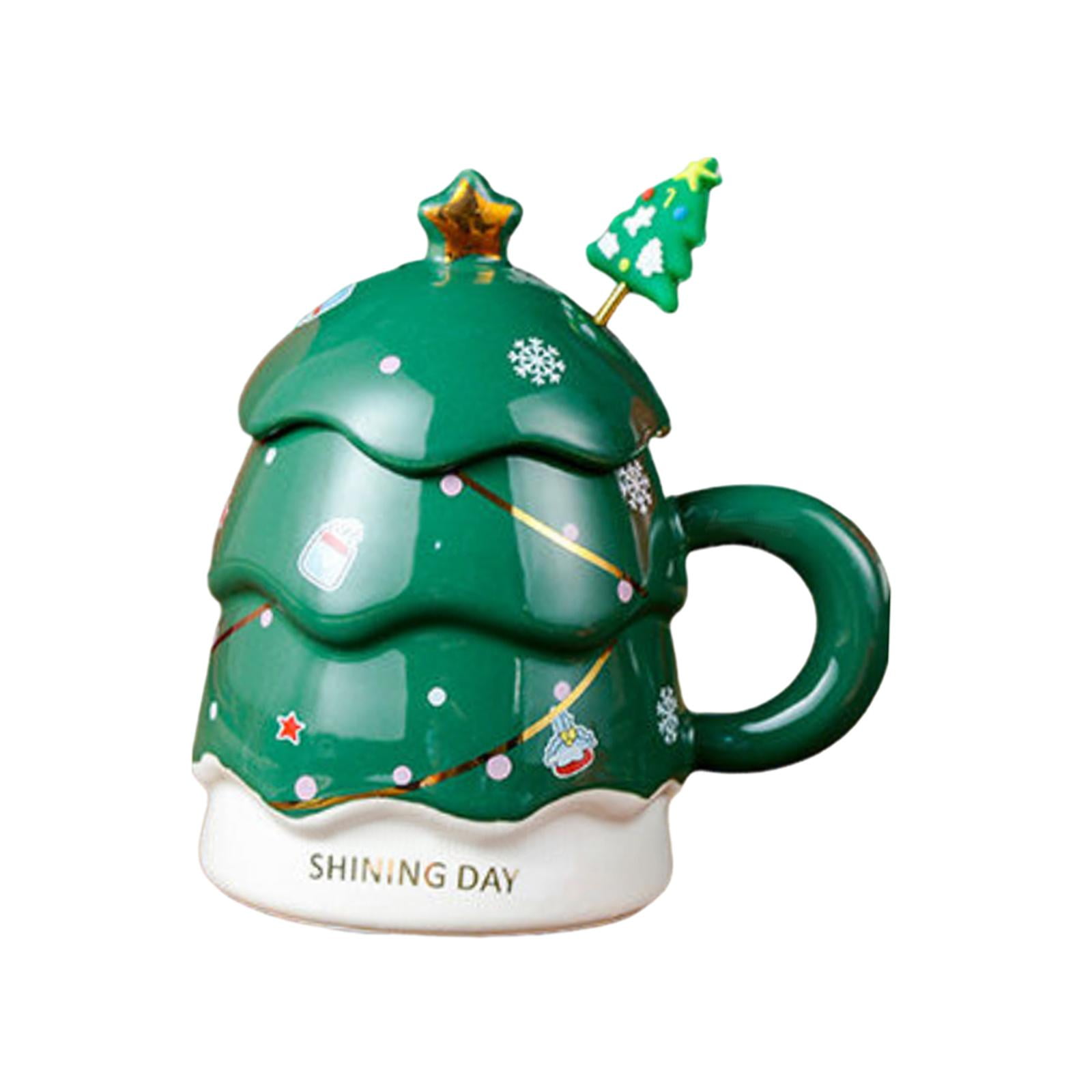 Magideal - Taza De Café De Cerámica Con Diseño De Árbol De Navidad, Tazas De Agua, Jugo Reutilizable Con Tapa, Bebidas Frías O Calientes, Taza De Leche De Café Verde