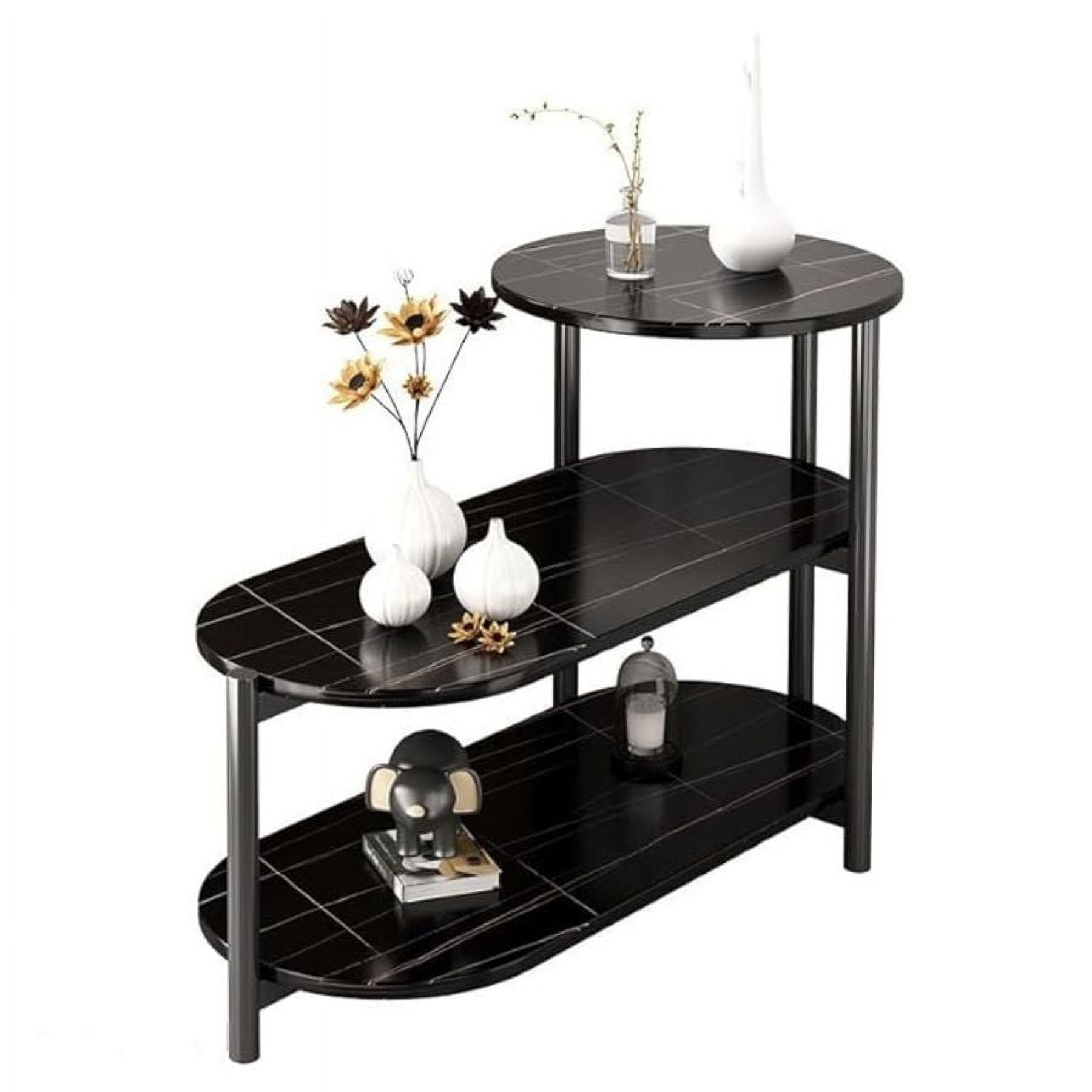 Click Ventas - Mesa Auxiliar De Lujo De 3 Niveles Mesa De Centro Decorativa Negro