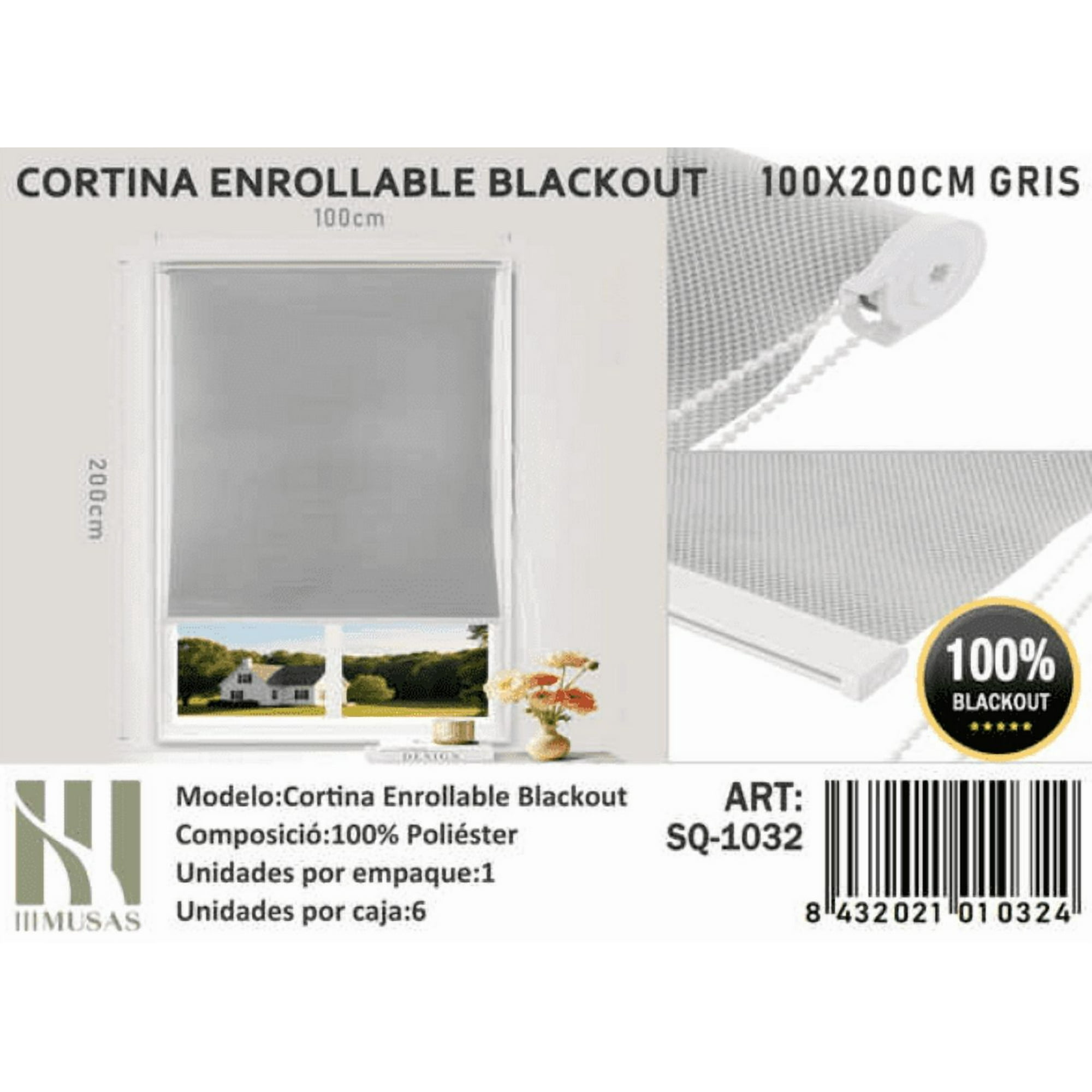 Todostore - Cortina Roller Blackout 100x200cm Gris-1032