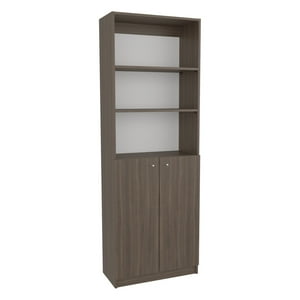 Fmfurniture - Biblioteca Estante 2 Puertas 4 Repisas Café Oscuro Y Blanco