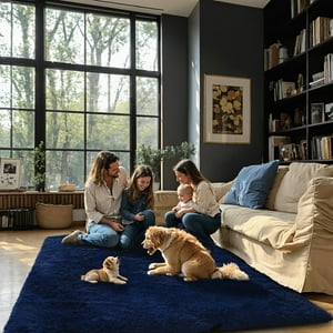 Alfombra Shaggy Junhejiamei, Azul Marino, 120 X 180 Cm