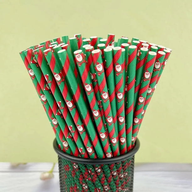 50pcs, Xmas Paper Straws Christmas Tableware Decorations For Home Party Drinking Straw Noel Navidad 2024 New Year, Christmas Decorations, Party Decor, Party Supplies, Cute Decor, Table Decor Supplies,