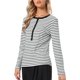 thumbnail image 4 of INSPIRE CHIC Blusa a Rayas para Mujer de Manga Larga Cuello Redondo Botón Camiseta Casual S Blanca, 4 of 6
