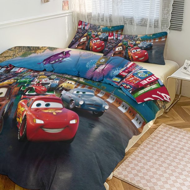 Cars Lightning McQueen Print Bedding Set Pattern Duvet Cove Set 3 Pieces 1 Quilt Cover And 2 Pillowcases for Women Men Teens