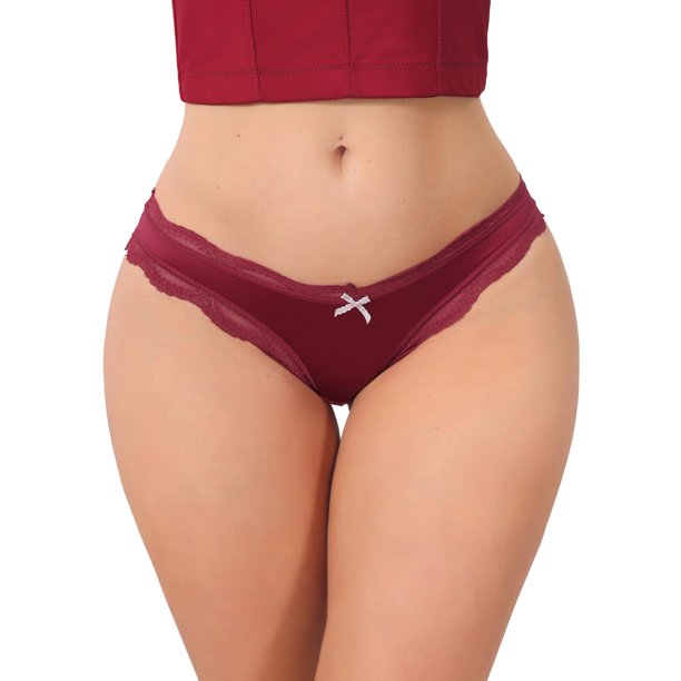 INSPIRE CHIC Braguitas de Satén de Cintura Baja para Mujer con Encaje Floral Talla Grande Rojo Vino
