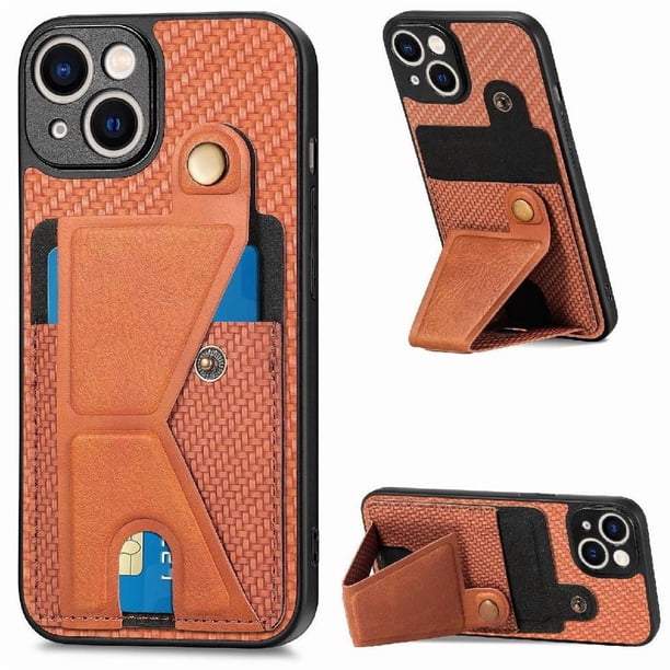 Funda Resistente para iPhone 13 con Tarjetero y Soporte, Diseño Magnético Marrón