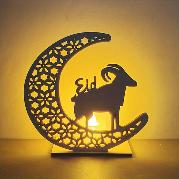 3D Wooden Handmade Moon Star LED Lights - Perfect Ramadan Kareem Ornament for Muslims, Eid Crafts, Home Decor & Themed Parties