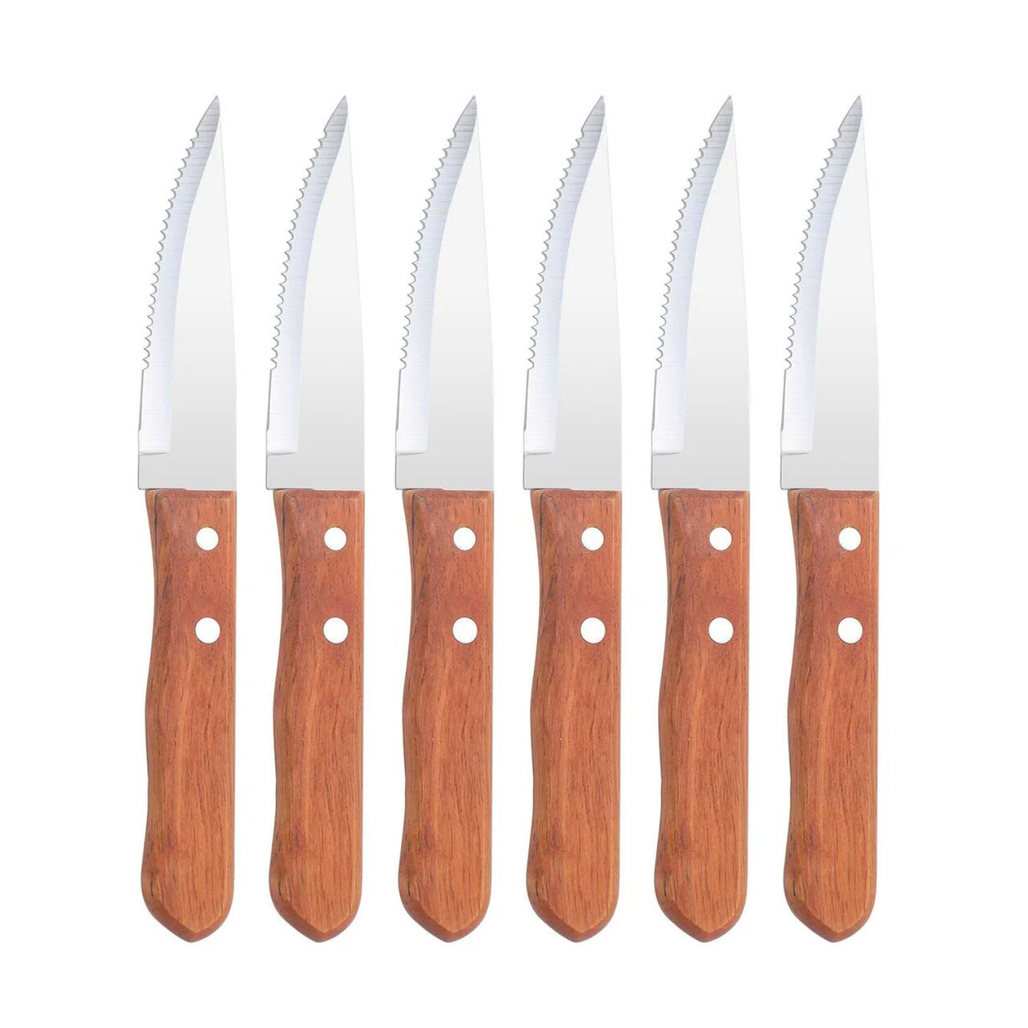 Fontina - Set 6 Cuchillos Parrilleros De 22cm Acero Mango Madera