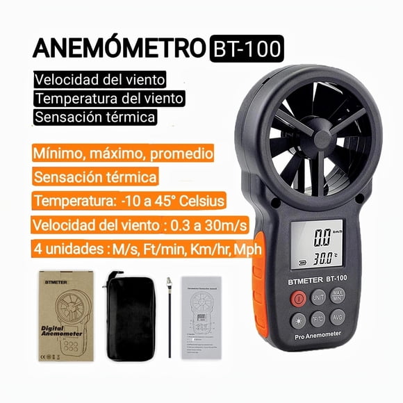 Anemómetro. Medidor de velocidad del viento. Temperatura. Sensación térmica