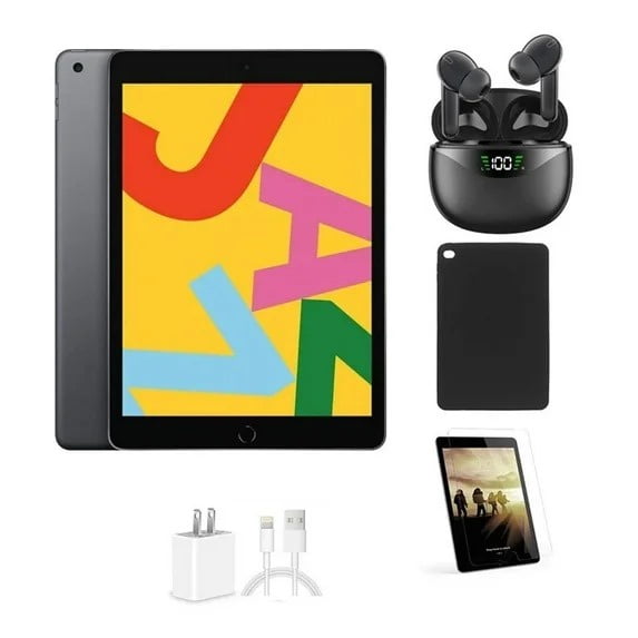 Apple - Pack Ipad 7 32gb Wifi Gris (reacondicionado) + Funda + Protector De Pantalla + Cargador + Audífonos Bluetooth