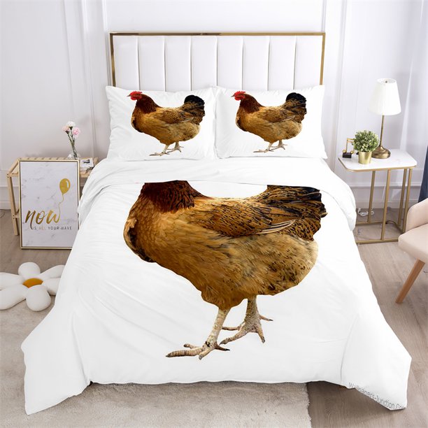 v713 Bed Sheets Chicken Duvet Cover Farmhouse Animals Bedding Set Twin Full For Kids Teen Room Decor Microfiber Comforter Cover With Pillowcases 3-Piece Bedding Set (1 Duvet Cover + 2 Pillow Shams) Be