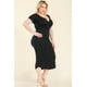 thumbnail image 4 of Saronite Vestido Midi Básico Ajustado con Cuello Abierto y Manga Corta, Negro (Talla Grande para Mujer), 4 of 5