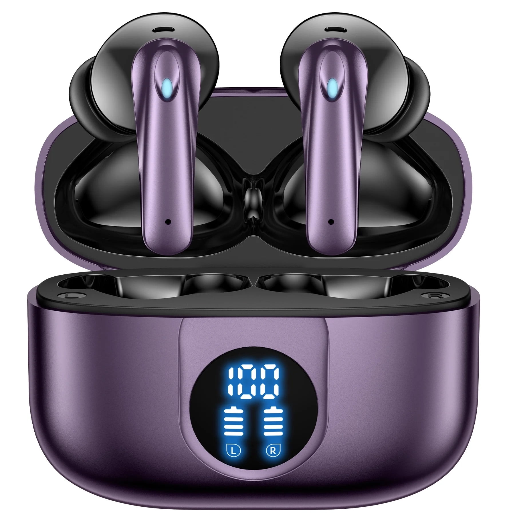 Veatool P91 Auriculares Inalámbricos, Auriculares Bluetooth V5.4 Estéreo Con Micrófonos De Cancelación De Ruido, 60 Horas De Reproducción, Estuche Mini Con Pantalla Led Dual