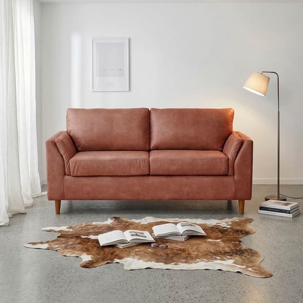 Sofa Milan 2C Con Resortes Pocket Cuero Kentucky Tabaco