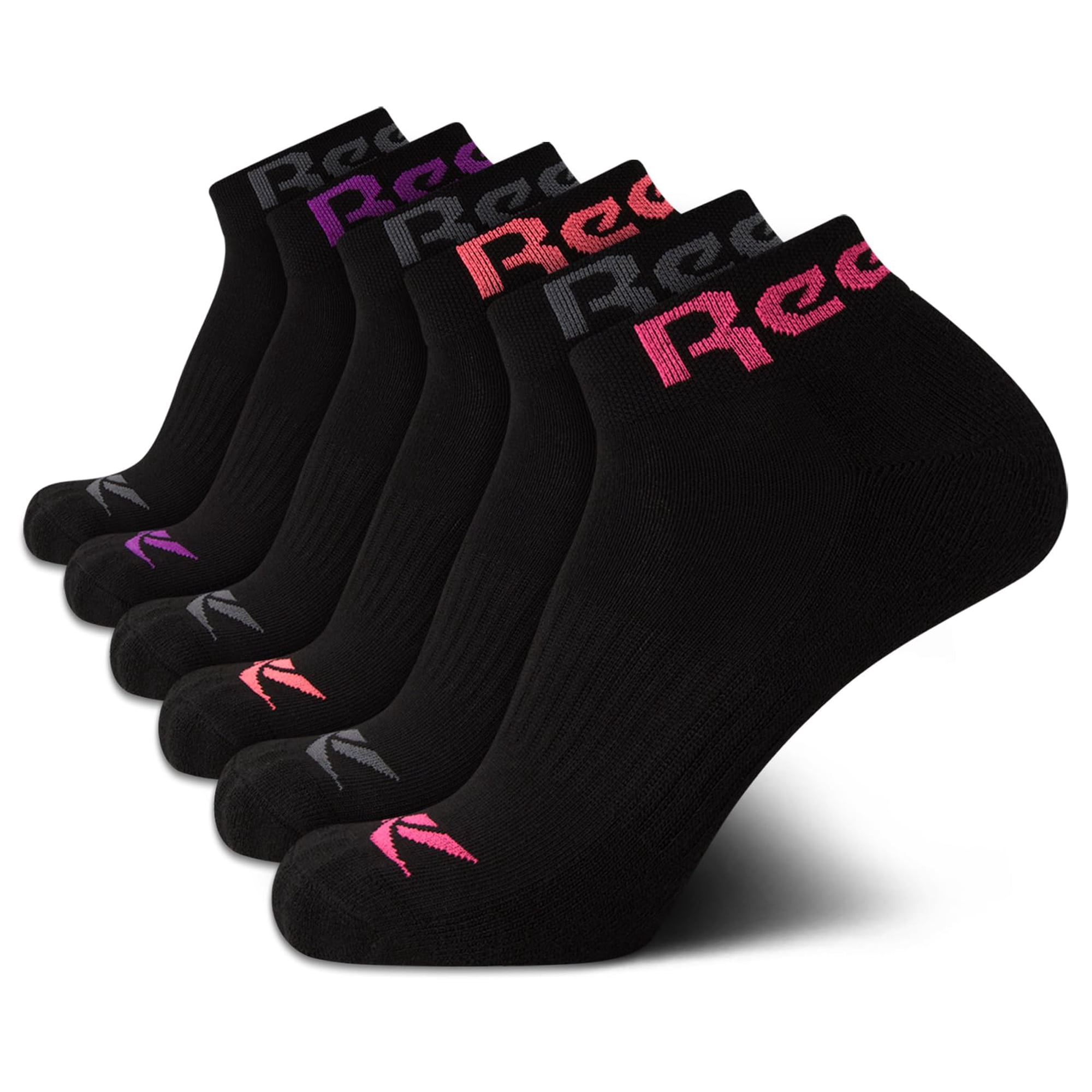 Calcetines Reebok Quarter Cut Para Mujer, Paquete De 6, Todos Negros, Tallas 4-10