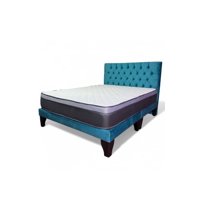 Vitelio - Cama 2 Plazas Turquesa Europea Incluye Base+Respaldo+Colchon
