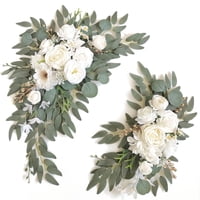 Xusx111 - Falso Arco Flor Swag Set De 2 Para Boda Señales De Bienvenida Swag Floral Boda Recepción Ceremonia Signos Decoración (Blanco)