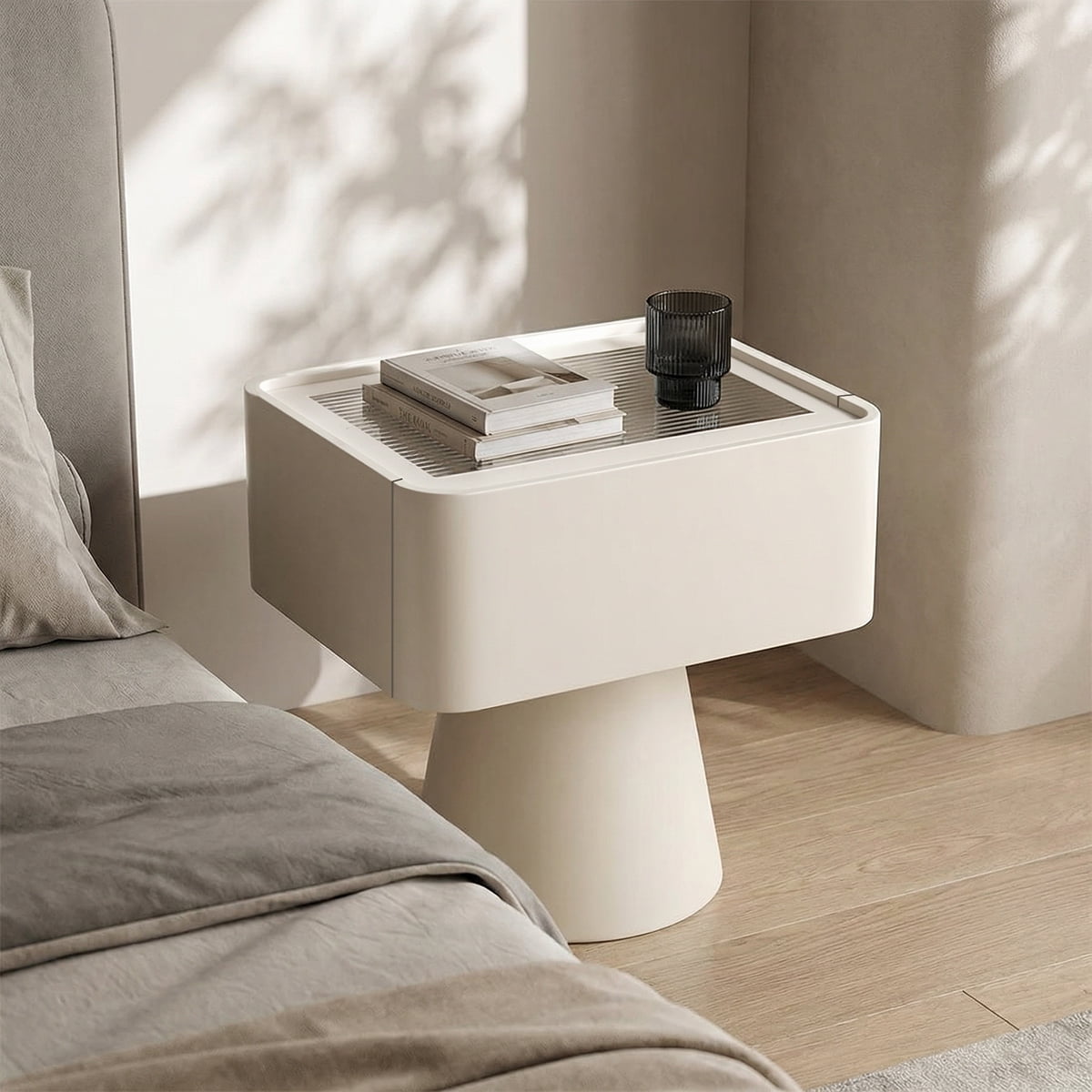 Santú Home & Deco - Velador Moderno Cajón Estilo Nórdico Blanco Blanco