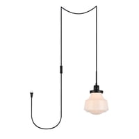 Lámpara Colgante Living District Lye Negra Con Pantalla De Vidrio Esmerilado Blanco 110V