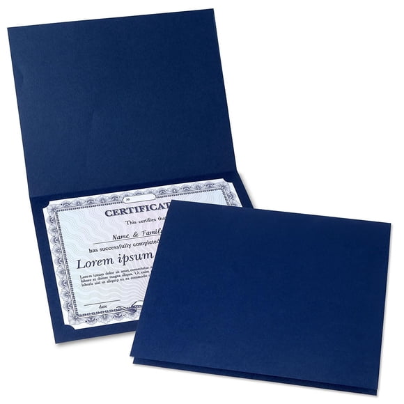 Carpetas para certificados Fine Stationery azul lino, paquete de 25