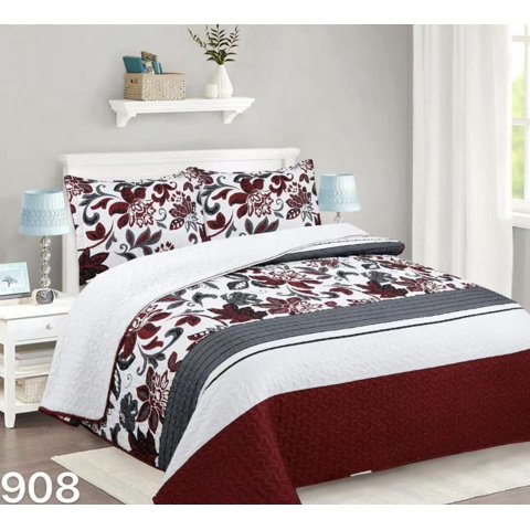 Genérico - Cubrecama Quilt Sherpa King - Burdeo Hojas M908