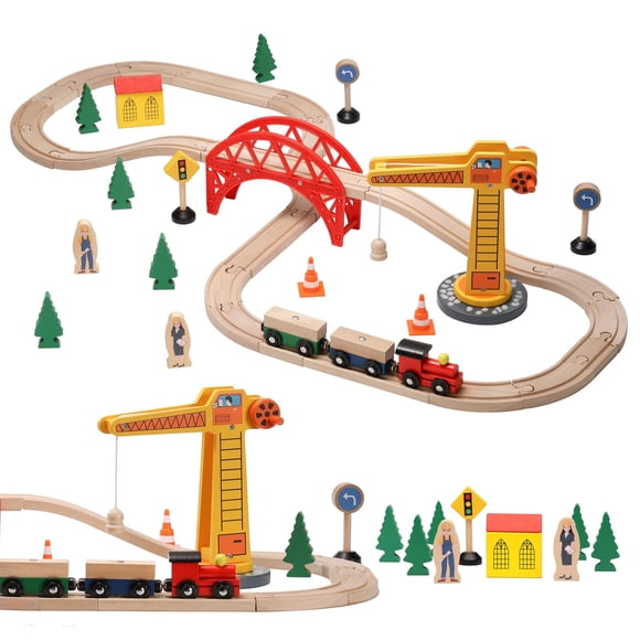 Juego de trenes de madera SainSmart Jr. para niños pequeños, 41 piezas con grúa