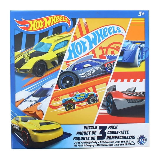 Paquete De 3 Rompecabezas Hot Wheels Para Niños (24, 48, 100 Piezas)