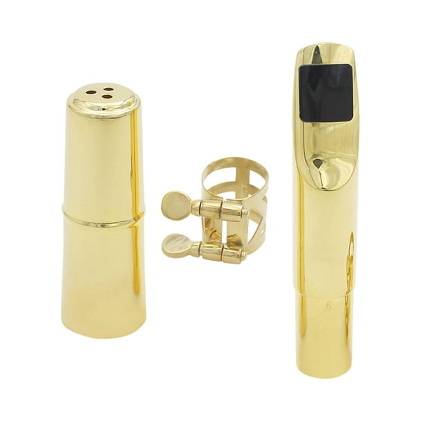 Boquilla de metal para saxofón alto con ligadura y tapa para instalar sujetadores de ligaduras de saxofón para accesorios de instrumentos de viento de 6C