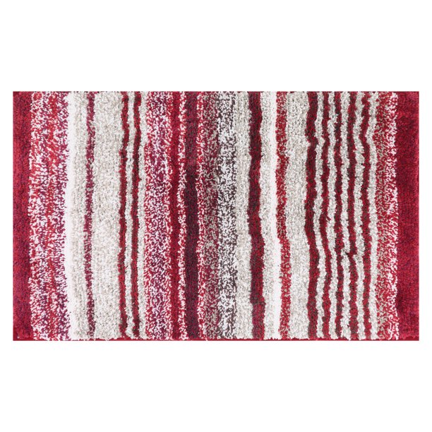 REGALWOVEN Alfombra de Baño a Rayas Suave Absorbente con Respaldo Antideslizante de Secado Rápido Lavable a Máquina Alfombras de Baño Regalos para el Hogar Rojo 20" x 32"